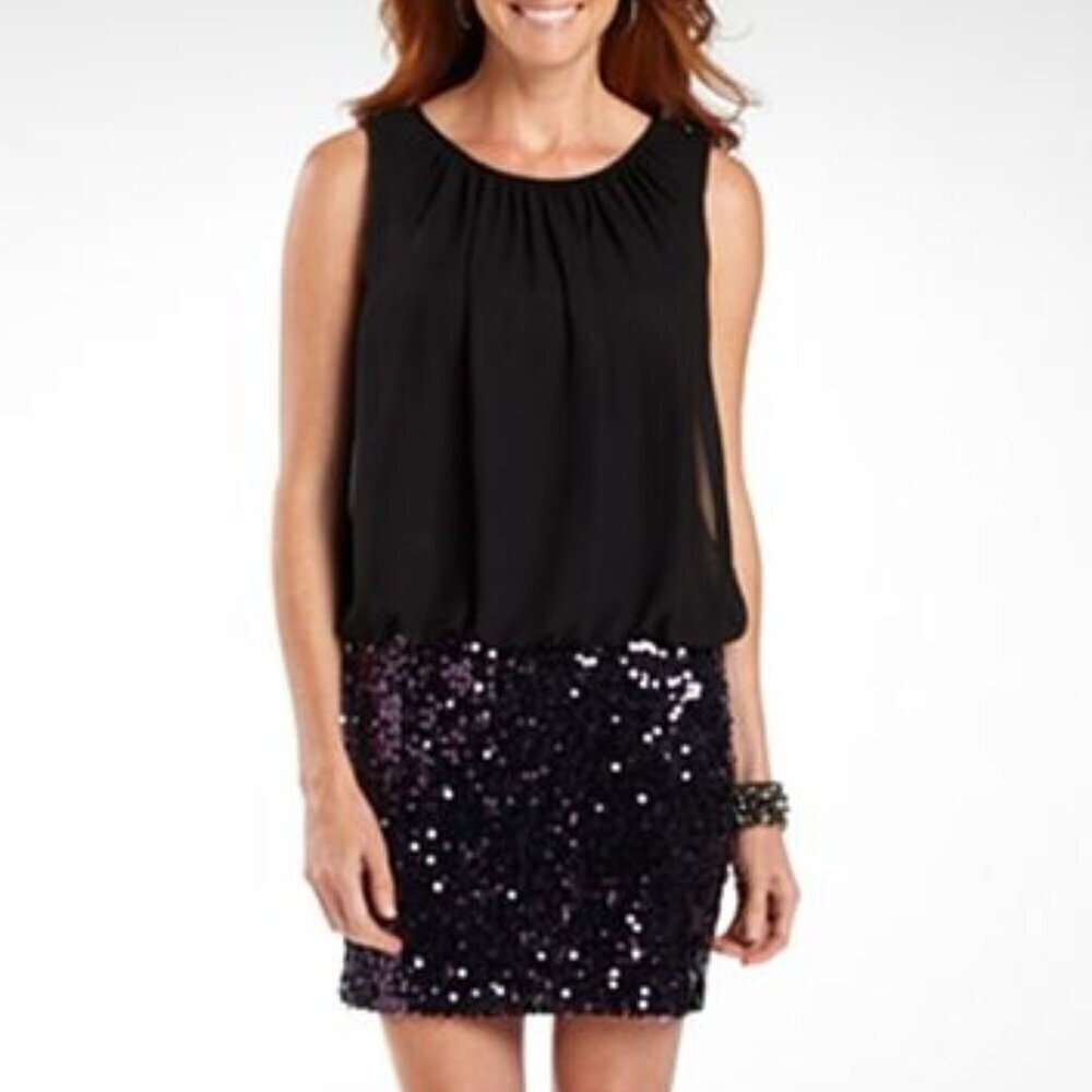 NWT Adrianna Papell Black Sequin Mini Dress 6 Cocktail Sleeveless Holiday Party